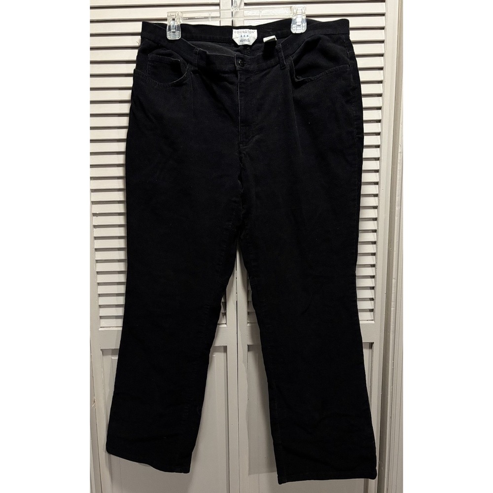 Covington Corduroy Pants Sz 18‎ Stretch Black Wide Leg Mid Rise Zip Pockets